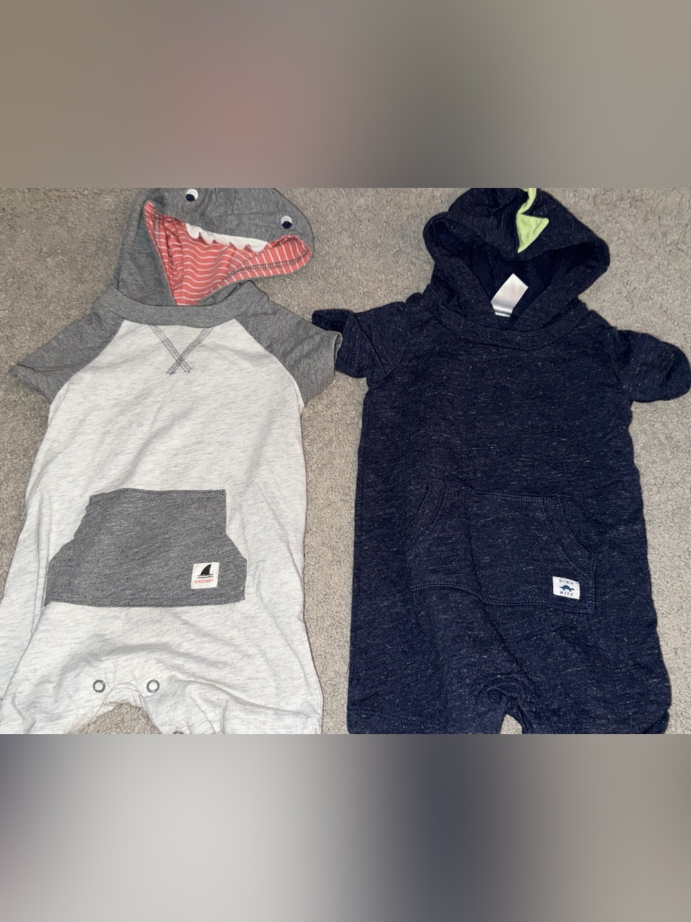 Carter's Gray & Navy Shark-Detail Hooded Romper Set